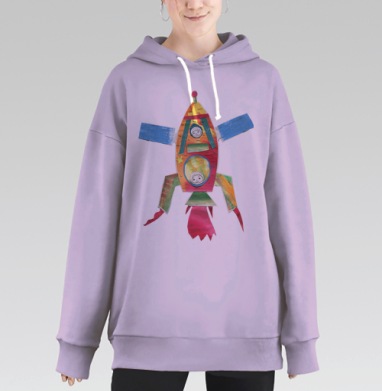 Ракета коллаж, Hoodie Long Oversize Fiolet