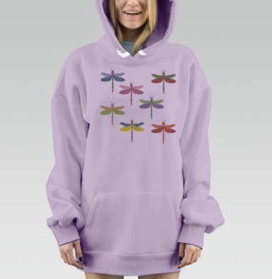 Разноцветные яркие стрекозы на сером фоне для любителей природы, Hoodie Mjhigh Dig Mel, Fiolet, утепленная