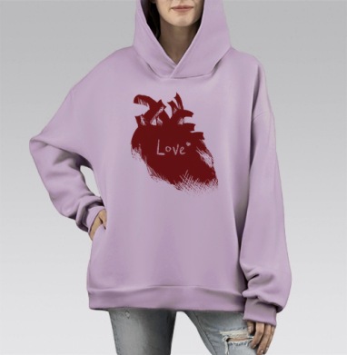 Реальная любовь, Hoodie Mono Fiolet, оверсайз, утепленная