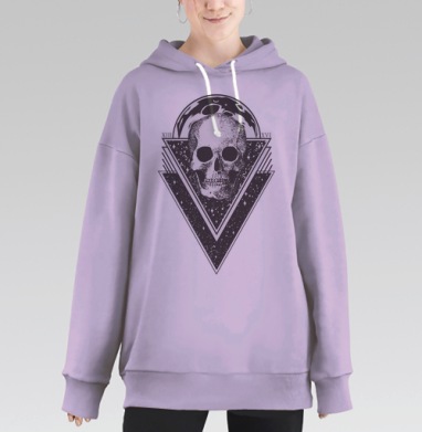 Реалистичный череп с луной и звездами в треугольнике, Hoodie Long Oversize Fiolet