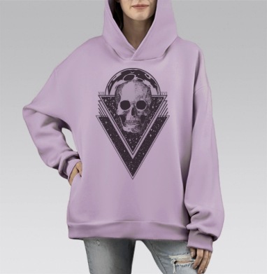 Реалистичный череп с луной и звездами в треугольнике, Hoodie Mono Fiolet, оверсайз, утепленная