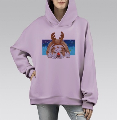 Рождественский пёс, Hoodie Mono Fiolet, оверсайз, утепленная