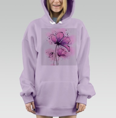 Романтичные розовые цветы с подчеркнутой фактурой нежности и легкости, Hoodie Mjhigh Dig Mel, Fiolet, утепленная