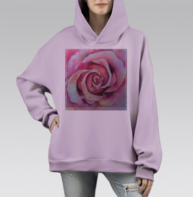 Розовая роза, Hoodie Mono Fiolet, оверсайз, утепленная