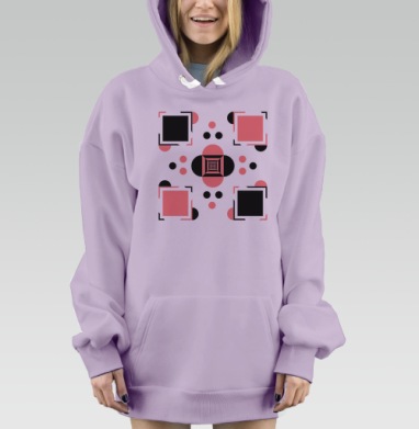Розовые геометрические фигуры на черном фоне с серым оттенком, Hoodie Mjhigh Dig Mel, Fiolet, утепленная
