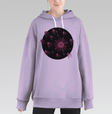 Розовые медузы в космосе создают эффект движения вверх, Hoodie Long Oversize Fiolet