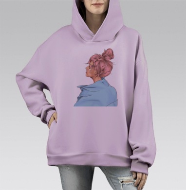 Розовые волосы, Hoodie Mono Fiolet, оверсайз, утепленная