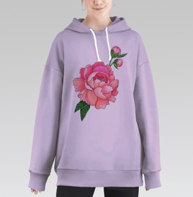 Розовый цветок на черном фоне на белом фоне, Hoodie Long Oversize Fiolet