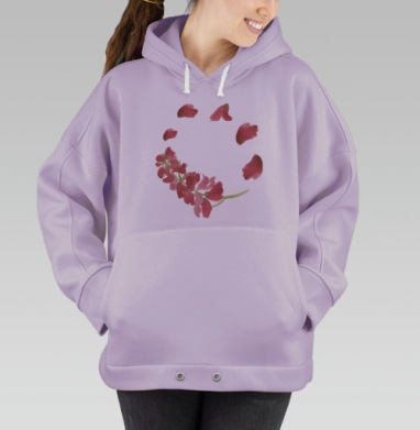 Розовый гиацинт в нежном круге цветов акварель, Hoodie Oversize Fiolet