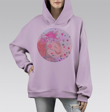 Розовый пони, Hoodie Mono Fiolet, оверсайз, утепленная