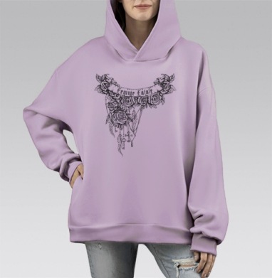 Розы с цепочками и баннером Extreme Fatal, Hoodie Mono Fiolet, оверсайз, утепленная