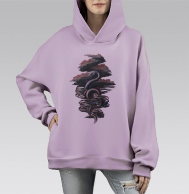 Рыба., Hoodie Mono Fiolet, оверсайз, утепленная