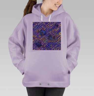 Рыбалка с разноцветными сетями и рыбой среди диагоналей, Hoodie Oversize Fiolet