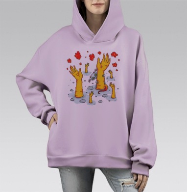 Ручной зверёк, Hoodie Mono Fiolet, оверсайз, утепленная