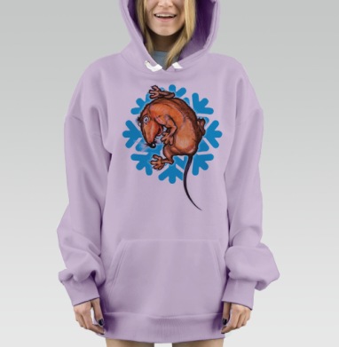 Рыжая крыса в испуге на фоне снежинки зимняя сцена весело, Hoodie Mjhigh Dig Mel, Fiolet, утепленная