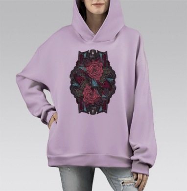 Садовые розы, Hoodie Mono Fiolet, оверсайз, утепленная
