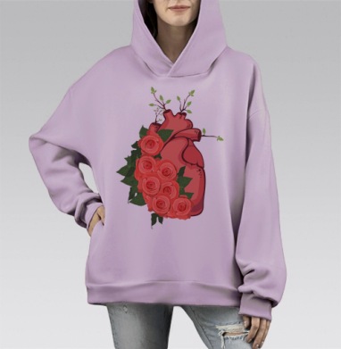 Сердце, Hoodie Mono Fiolet, оверсайз, утепленная