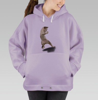 Серый кот борется в прыжке серый кот борется, Hoodie Oversize Fiolet