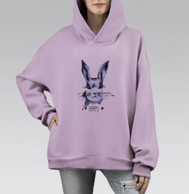 Серый зайка, Hoodie Mono Fiolet, оверсайз, утепленная