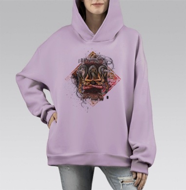 Шаман с тотемными животными, Hoodie Mono Fiolet, оверсайз, утепленная