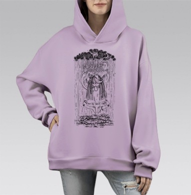 Шаманка и дождь, Hoodie Mono Fiolet, оверсайз, утепленная