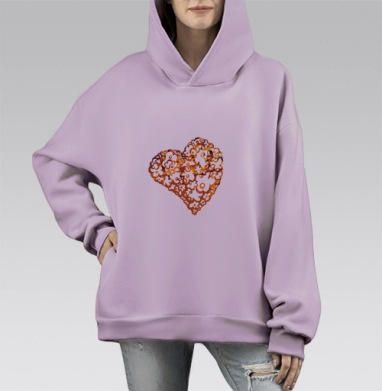Шоколадное сердце, Hoodie Mono Fiolet, оверсайз, утепленная