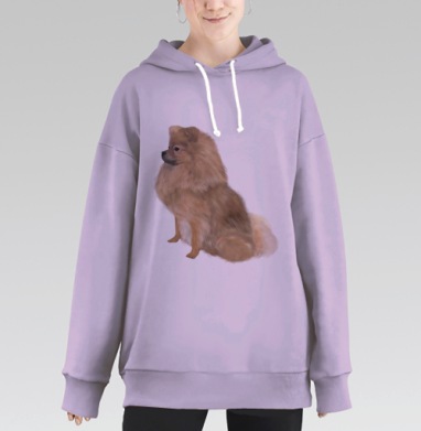 Шпиц немецкий и померанский яркое оформление веселое настроение, Hoodie Long Oversize Fiolet