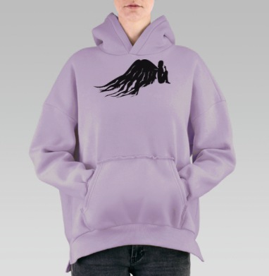 Силуэт девушки ангела в черном на земле, Hoodie Oversize Fiolet, утепленная