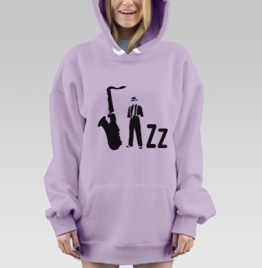 Силуэт джазового музыканта саксофона джаз, Hoodie Mjhigh Dig Mel, Fiolet, утепленная