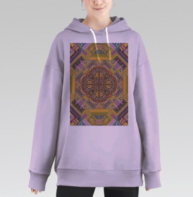 Симметричные этно мотивы комплексный узор поле узор, Hoodie Long Oversize Fiolet