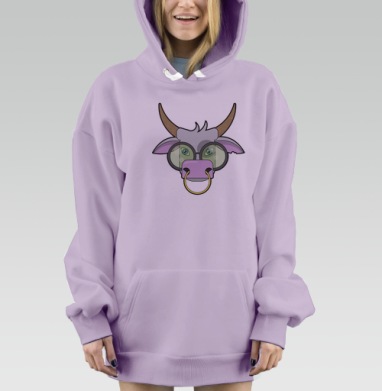 Симпатичный бык в очках коричневый розовый серый, Hoodie Mjhigh Dig Mel, Fiolet, утепленная