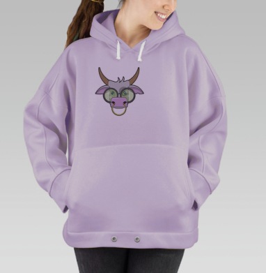 Симпатичный бык в очках коричневый розовый серый, Hoodie Oversize Fiolet