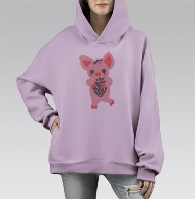 Симпатичный поросенок, Hoodie Mono Fiolet, оверсайз, утепленная