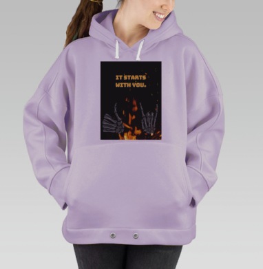 Скелетные руки и яркое пламя Skeleton Hands Fire мотив силы воли, Hoodie Oversize Fiolet