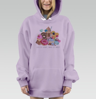 Сладкие десерты и напитки с надписью жизнь коротка make it sweet, Hoodie Mjhigh Dig Mel, Fiolet, утепленная