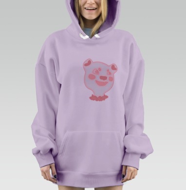 Сладкий мишка с нежным лицом и выражением счастья, Hoodie Mjhigh Dig Mel, Fiolet, утепленная