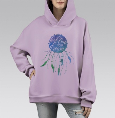 Следуй за мечтой, Hoodie Mono Fiolet, оверсайз, утепленная