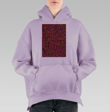 Сложный абстрактный калейдоскоп контрастных цветов на фоне, Hoodie Oversize Fiolet, утепленная