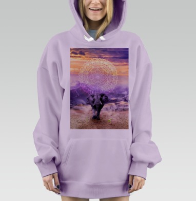 Слон мандала духовное пробуждение символы силы, Hoodie Mjhigh Dig Mel, Fiolet, утепленная