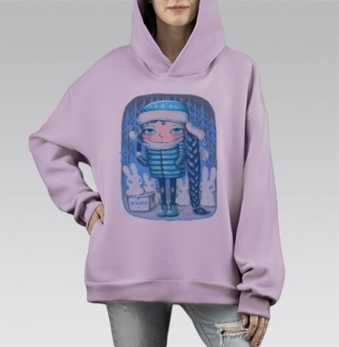 Снегурка с эскимо, Hoodie Mono Fiolet, оверсайз, утепленная