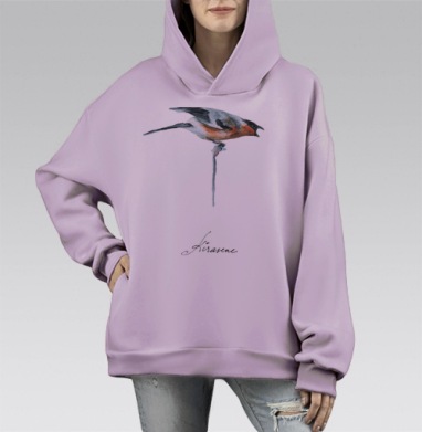 Снигирь на ветке, Hoodie Mono Fiolet, оверсайз, утепленная