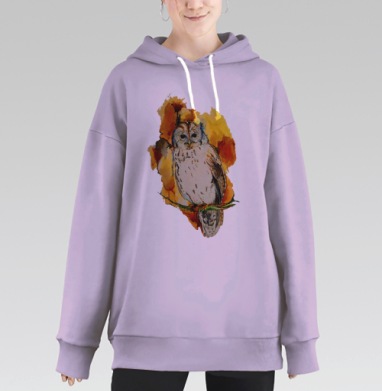 Сова акварелью, Hoodie Long Oversize Fiolet