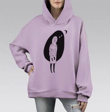 Сова в ночи, Hoodie Mono Fiolet, оверсайз, утепленная