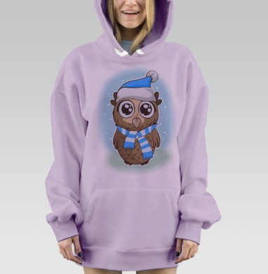 Совенок в шапке шарфе зимняя милота подарок Новый год, Hoodie Mjhigh Dig Mel, Fiolet, утепленная