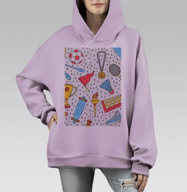 Спортивный паттерн, Hoodie Mono Fiolet, оверсайз, утепленная