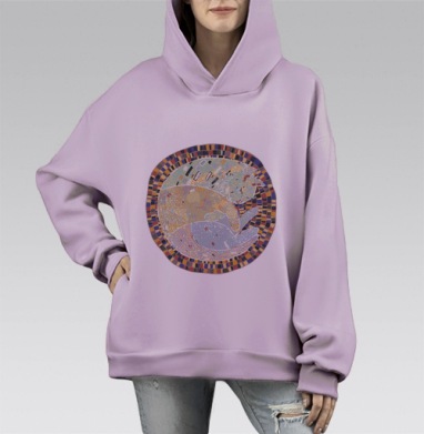 Спящая кошка, Hoodie Mono Fiolet, оверсайз, утепленная