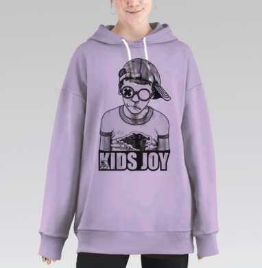 Стильный Монохромный Подросток В Очках KIDS JOY, Hoodie Long Oversize Fiolet