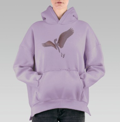 Стилизованная буква с крыльями символ свободы и полёта fly, Hoodie Oversize Fiolet, утепленная