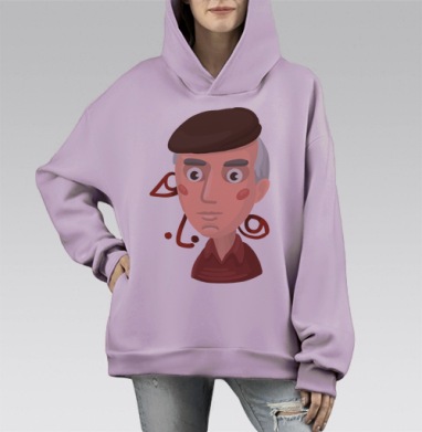 Стилизованный портрет мужчины в берете и красной рубашке, Hoodie Mono Fiolet, оверсайз, утепленная