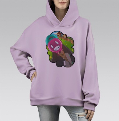 Свежий скейтер, Hoodie Mono Fiolet, оверсайз, утепленная